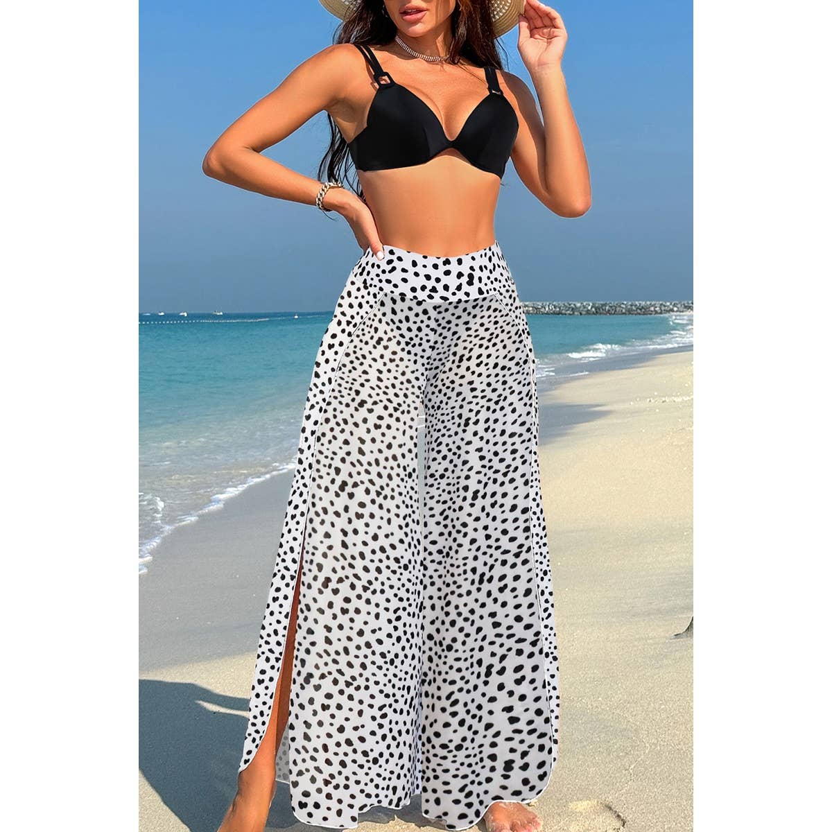 Printed Two Pieces Split Sheer Mesh Pants Swimsuit - MVTFASHION.COM