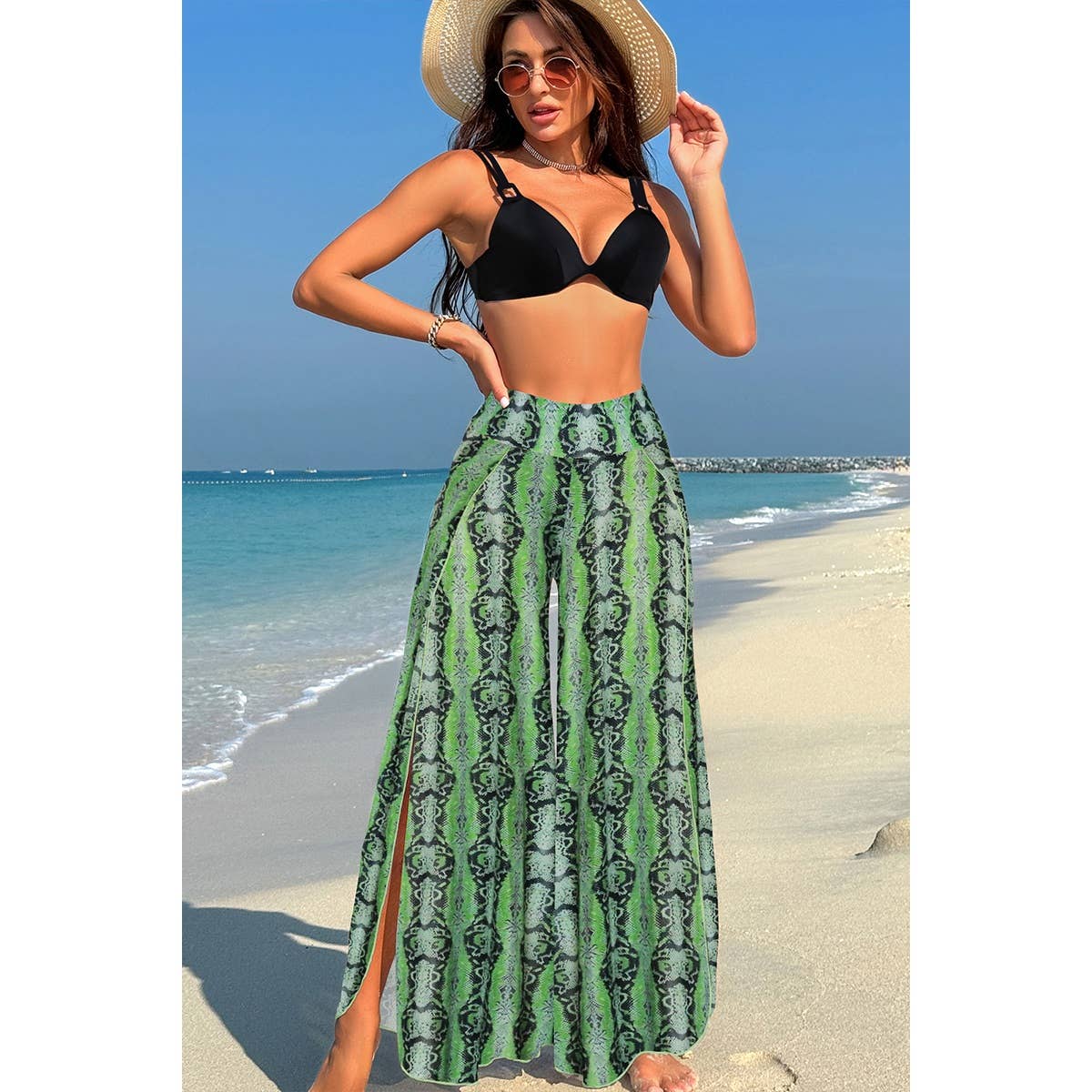 Printed Two Pieces Split Sheer Mesh Pants Swimsuit - MVTFASHION.COM