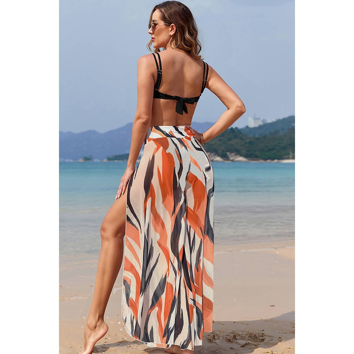 Printed Two Pieces Split Sheer Mesh Pants Swimsuit - MVTFASHION.COM