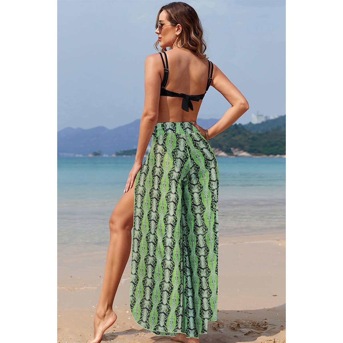 Printed Two Pieces Split Sheer Mesh Pants Swimsuit - MVTFASHION.COM