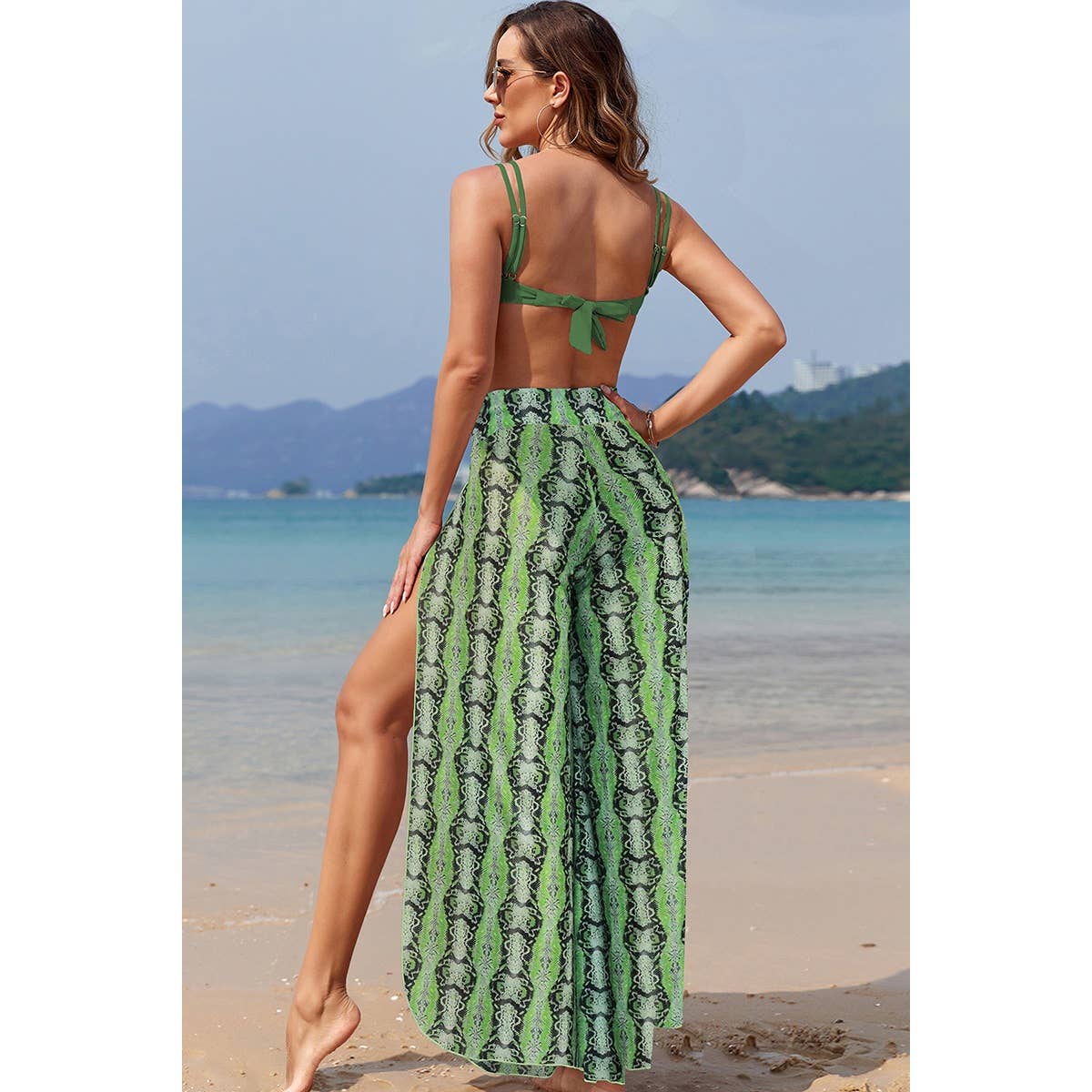 Printed Two Pieces Split Sheer Mesh Pants Swimsuit - MVTFASHION.COM