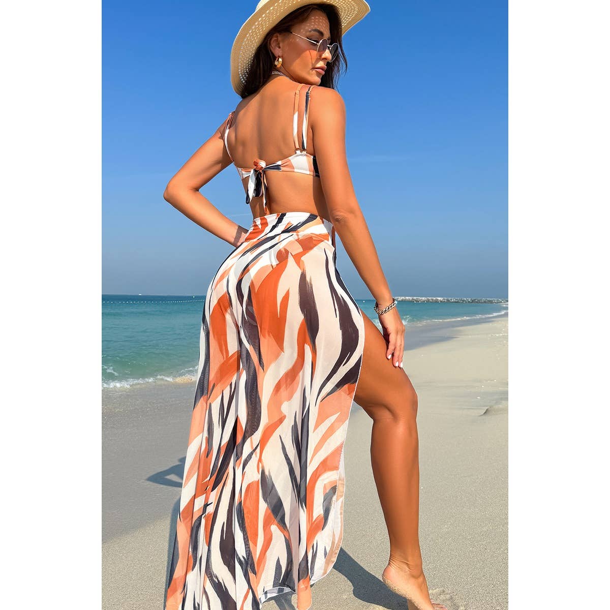 Printed Two Pieces Split Sheer Mesh Pants Swimsuit - MVTFASHION.COM