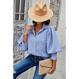 Puff Wide Sleeves Button Up Loose Fit Blouse - MVTFASHION.COM