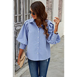 Puff Wide Sleeves Button Up Loose Fit Blouse - MVTFASHION.COM