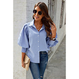 Puff Wide Sleeves Button Up Loose Fit Blouse - MVTFASHION.COM