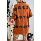 Pumpkin Print Open Front Long Sleeve Cardigan - MVTFASHION.COM