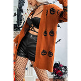 Pumpkin Print Open Front Long Sleeve Cardigan - MVTFASHION.COM