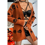 Pumpkin Print Open Front Long Sleeve Cardigan - MVTFASHION.COM