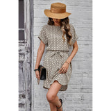 Round Neck Allover Print Belt Fit Dress - MVTFASHION.COM