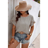 Round Neck Allover Print Ruffle Sleeves Loose Top - MVTFASHION.COM