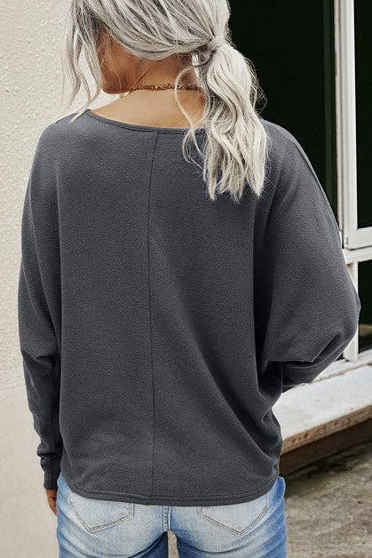 ROUND NECK BUTTON LONG SLEEVES TOP - MVTFASHION.COM