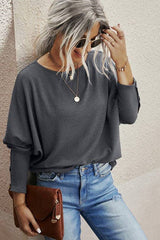 ROUND NECK BUTTON LONG SLEEVES TOP - MVTFASHION.COM