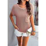 Round Neck Drop Shoulder Pocket Knit Sweater - MVTFASHION.COM