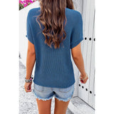 Round Neck Drop Shoulder Pocket Knit Sweater - MVTFASHION.COM