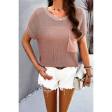 Round Neck Drop Shoulder Pocket Knit Sweater - MVTFASHION.COM