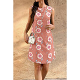 Round Neck Floral Print Sleeveless Loose Dress - MVTFASHION.COM