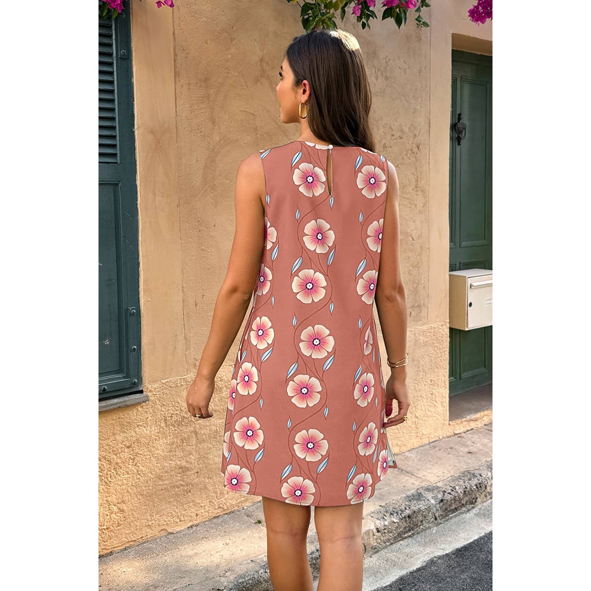 Round Neck Floral Print Sleeveless Loose Dress - MVTFASHION.COM