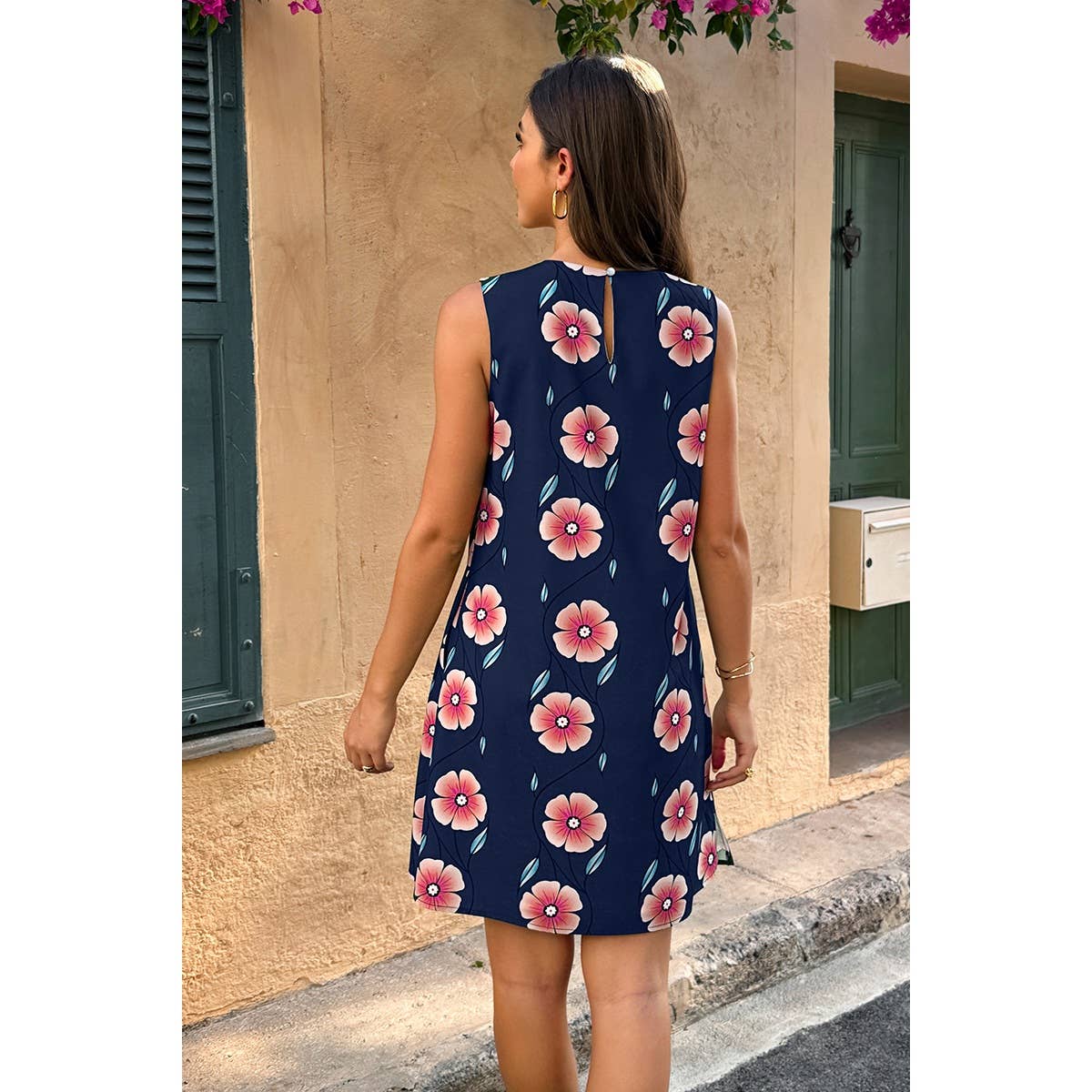 Round Neck Floral Print Sleeveless Loose Dress - MVTFASHION.COM