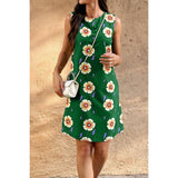 Round Neck Floral Print Sleeveless Loose Dress - MVTFASHION.COM