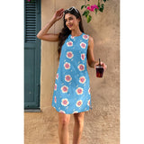 Round Neck Floral Print Sleeveless Loose Dress - MVTFASHION.COM