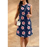 Round Neck Floral Print Sleeveless Loose Dress - MVTFASHION.COM