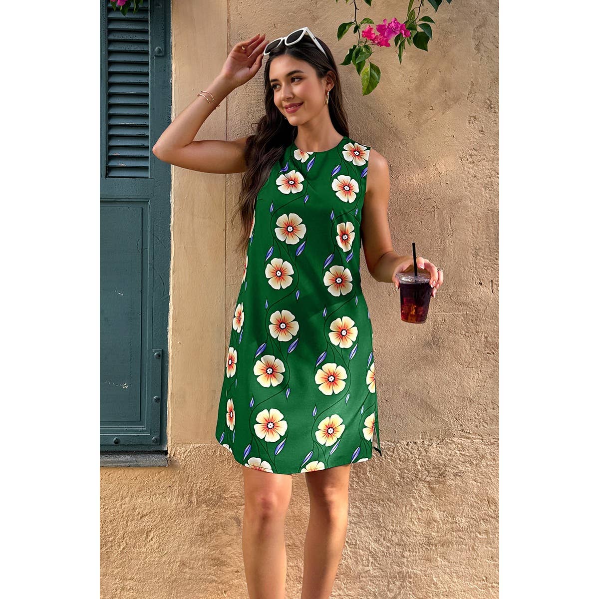 Round Neck Floral Print Sleeveless Loose Dress - MVTFASHION.COM