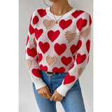 Round Neck Heart Shape Pearl Beads Knit Sweater - MVTFASHION.COM