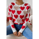 Round Neck Heart Shape Pearl Beads Knit Sweater - MVTFASHION.COM