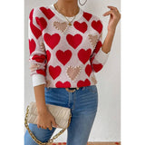 Round Neck Heart Shape Pearl Beads Knit Sweater - MVTFASHION.COM