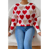 Round Neck Heart Shape Pearl Beads Knit Sweater - MVTFASHION.COM