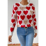 Round Neck Heart Shape Pearl Beads Knit Sweater - MVTFASHION.COM