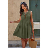 Round Neck Knot Cut Out Pleated Loose Fit Dress - MVTFASHION.COM