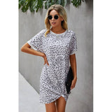 Round Neck Leopard Short Dress - MVTFASHION.COM