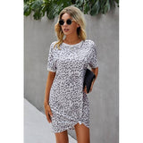 Round Neck Leopard Short Dress - MVTFASHION.COM