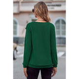 Round Neck Loose Fit Long Sleeve Ruffle Solid Top - MVTFASHION.COM