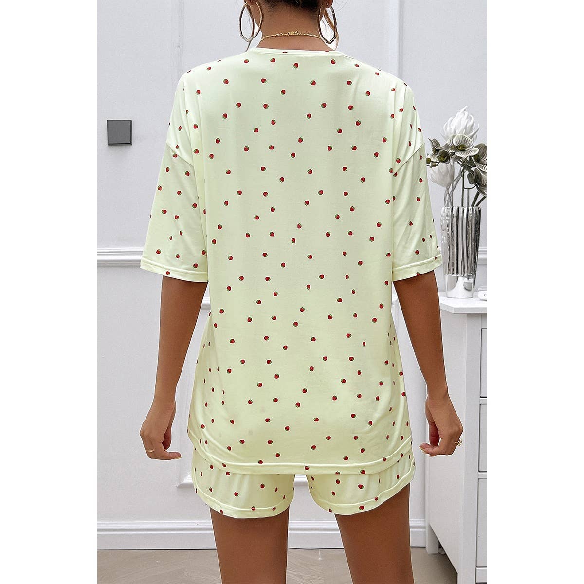 Round Neck Print Two Pieces Drawstring Shorts Set - MVTFASHION.COM