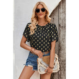 Round Neck Ruched Dot Print Loose Blouse - MVTFASHION.COM