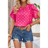 Round Neck Ruched Dot Print Loose Blouse - MVTFASHION.COM