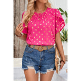 Round Neck Ruched Dot Print Loose Blouse - MVTFASHION.COM