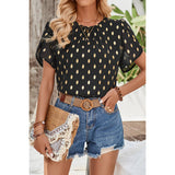 Round Neck Ruched Dot Print Loose Blouse - MVTFASHION.COM