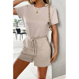 Round Neck Solid Drawstring Pockets Romper - MVTFASHION.COM