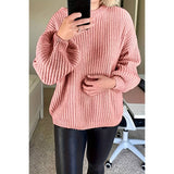 Round Neck Solid Drop Shoulder Loose Fit Sweater - MVTFASHION.COM