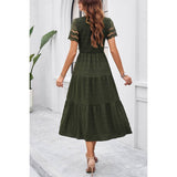 Ruched A Line Hollow Out Color Block Ruffle Dress - MVTFASHION.COM