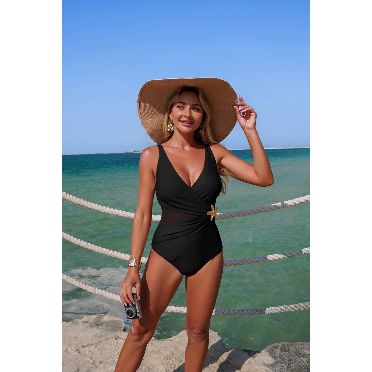 Ruched Criss Cross Tummy Control Swimsuit - MVTFASHION.COM