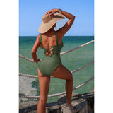 Ruched Criss Cross Tummy Control Swimsuit - MVTFASHION.COM