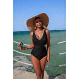 Ruched Criss Cross Tummy Control Swimsuit - MVTFASHION.COM