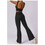 Ruched High Waist Solid Long Elastic Flare Pants - MVTFASHION.COM