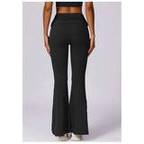 Ruched High Waist Solid Long Elastic Flare Pants - MVTFASHION.COM