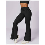 Ruched High Waist Solid Long Elastic Flare Pants - MVTFASHION.COM