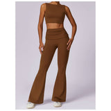 Ruched High Waist Solid Long Elastic Flare Pants - MVTFASHION.COM